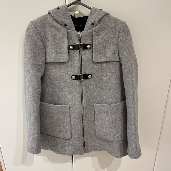 Zara wool blend grey duffle coat with hood XS - Picture 2 of 7